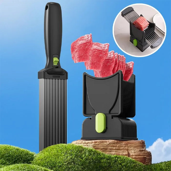 Feliator Profesional pentru Carne cu Lame Multiple din Inox Alimentar și Grosime Ajustabilă (2–4 mm) – Ideal pentru Tărtar, Fâșii, Felii și Cuburi de Carne