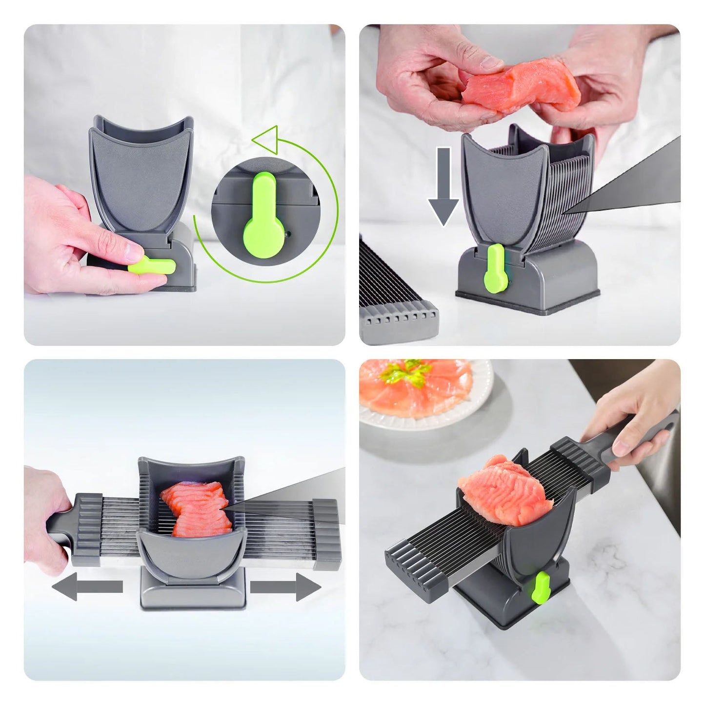 Feliator Profesional pentru Carne cu Lame Multiple din Inox Alimentar și Grosime Ajustabilă (2–4 mm) – Ideal pentru Tărtar, Fâșii, Felii și Cuburi de Carne