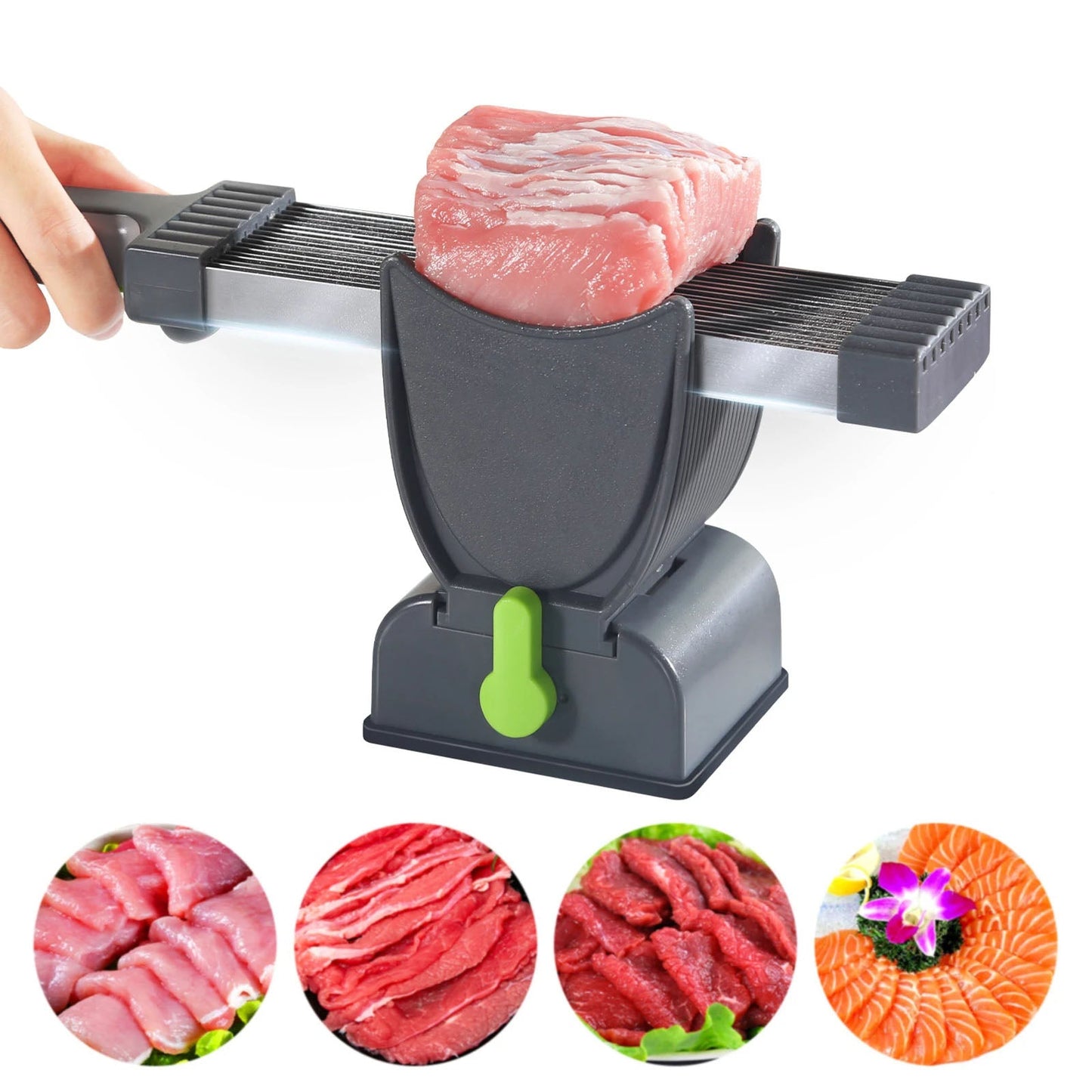 Feliator Profesional pentru Carne cu Lame Multiple din Inox Alimentar și Grosime Ajustabilă (2–4 mm) – Ideal pentru Tărtar, Fâșii, Felii și Cuburi de Carne